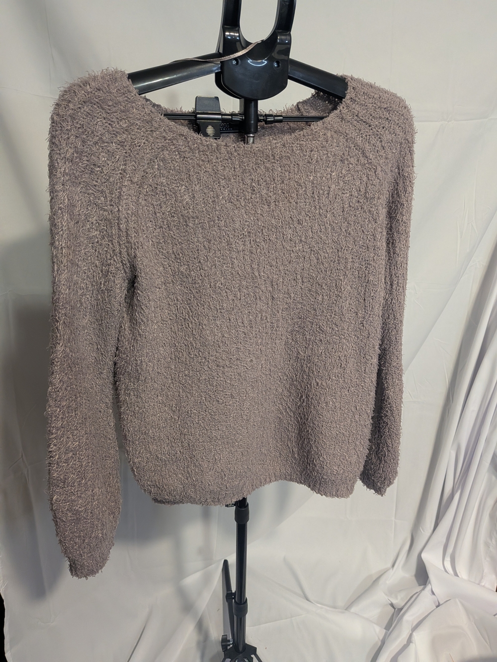Women's Taupe Crewneck Fuzzy Pullover Sweater